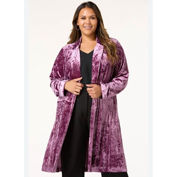 CATO Crushed Velvet Purple Cardigan Duster Jacket Boho Open Front Size 18/20W - Picture 1 of 8